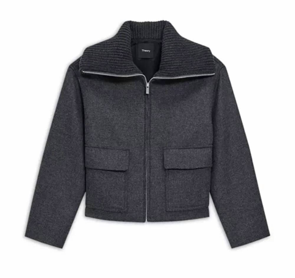 NEW THEORY cozy collar jacket in gray